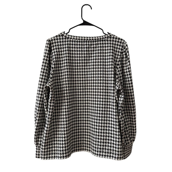 Talbots Pearl Button Cuff Blouse Top Size XLP Black White Houndstooth Office - Picture 3 of 10
